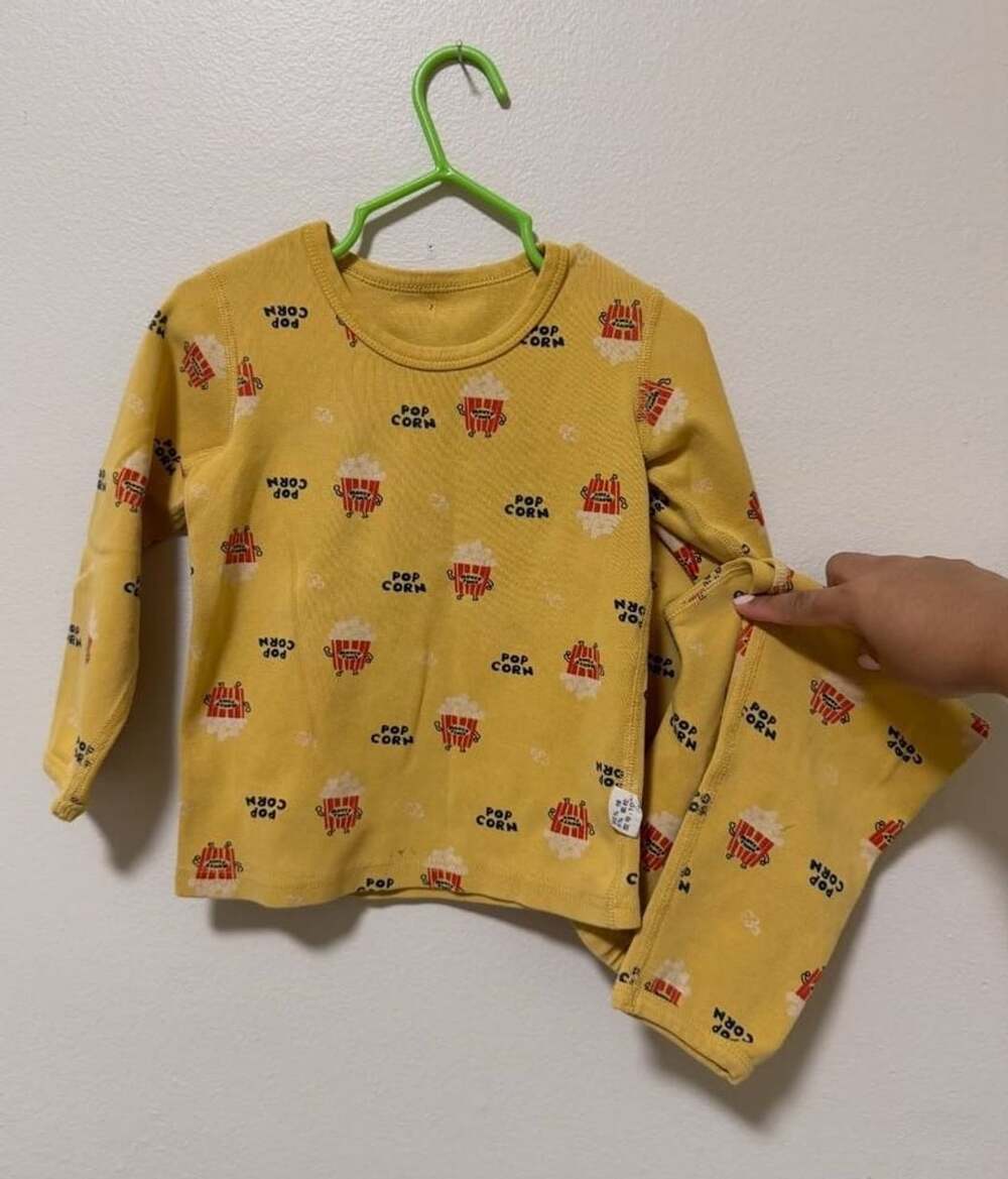 Yellow Popcorn Print Long Sleeve Toddler Pajama Set Size 3T
